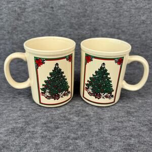 Lot of 2 Vintage Lucy and Me Enesco Holiday Bear Coffee Mugs Christmas Tree Cups